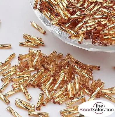 £2.99 • Buy 50g 6mm BUGLE BEADS TWISTED METALLIC GOLD GLASS 