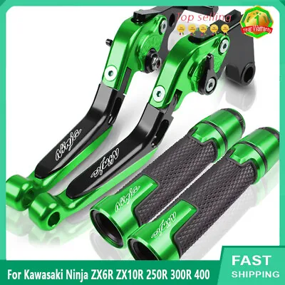 For Kawasaki Ninja ZX6R ZX10R Brake Clutch Levers Adjustable Handlebar Grip Set • $53