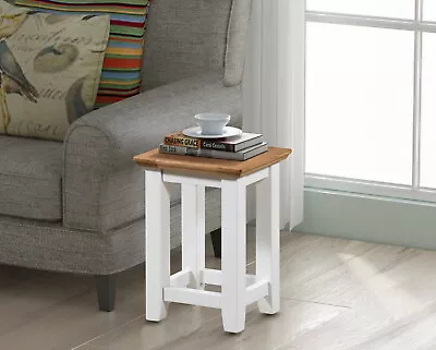 Small Off White Painted Oak Side Table | Wooden Compact Coffee Lamp End Stand • £39.99