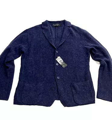 THE MENS STORE Navy Mélange Wool Blend Cardigan Sweater Large L The Mens Store  • $64.99