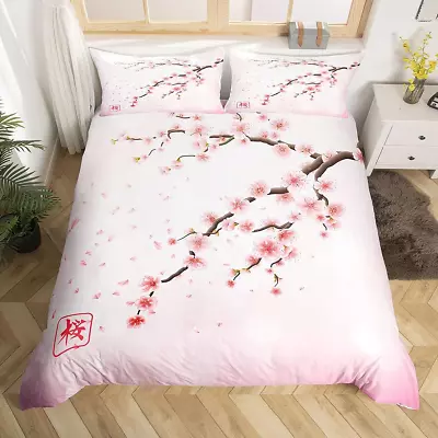 Cherry Blossoms Bedding Set Japanese Style Romantic Theme Pink Comforter Cover S • $43.39