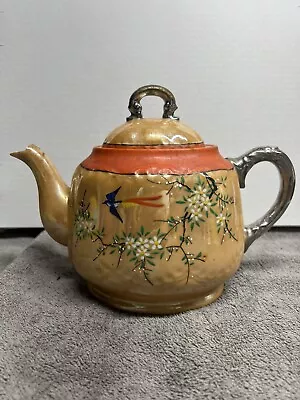 Vintage Gold Castle Chikusa Orange Luster Ware Tea Pot Hand Painted Japan • $20