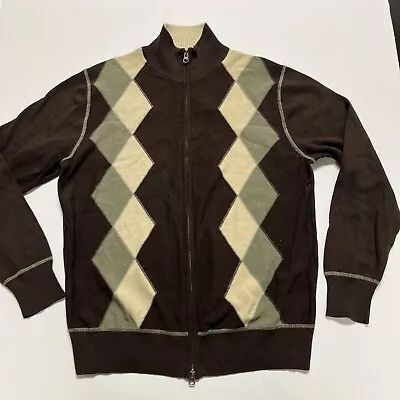 VINTAGE Dockers Argyle Full Zip Sweater Brown Multi-Color Argyle Sweater • $11.99