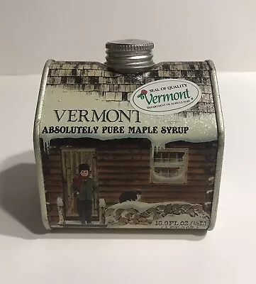 Vintage New England Container Co./Vermont Pure Maple Syrup Log Cabin Tin W/Top • $10