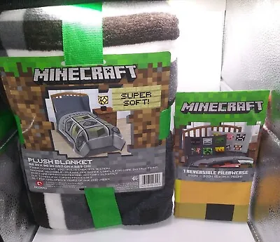 Minecraft Plush Blanket Brand New Polyester 62x90 Mojang With Bonus Pillow Case • $59.99