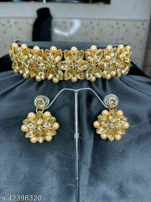 $14.67 • Buy Indian Bollywood Ethnic Golden Stone Choker Necklace Earrings Jewelry Set