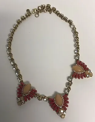 J. Crew Hot Pink And Peach Crystal Statement Gold Tone Necklace • $14.99