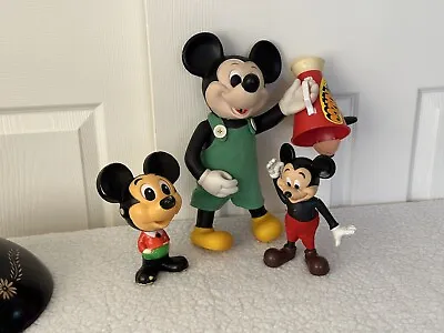 Walt Disney Mickey Mouse Remco Toys 2 Vinyl Figure 1 Mickey Pull String Vtg 1976 • $50