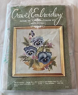 Elsa Williams Needlecraft Crewel Embroidery Purple Pansies Pillow Or Picture Kit • $24.99