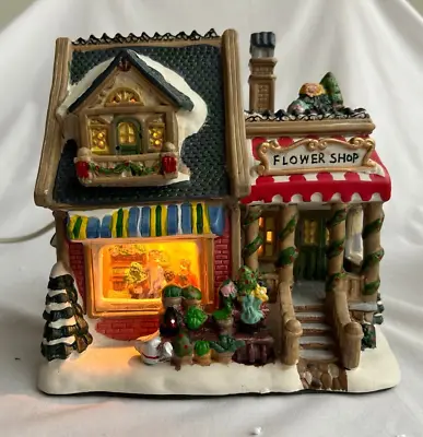 Boxed Christmas Village Scene Lit Flower Shop Light Up Lamp Excellent Cond. • £20