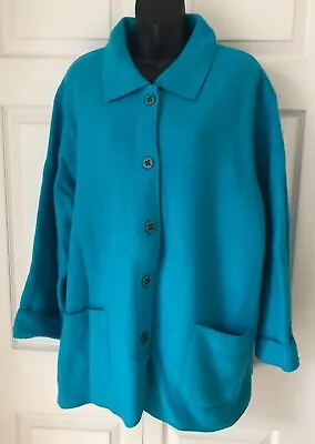 Sigrid Olsen Sport Wms Long Blue Cardigan Sweater Jacket Shetland Wool 2X • $49.99