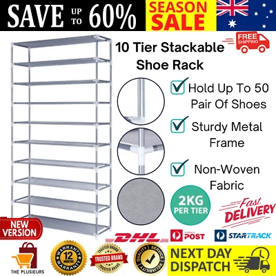 $27.90 • Buy 160cm Tall 10 Tier Durable, Tidy, DIY Stackable Shoe Storage Rack Indoor/Outdoor