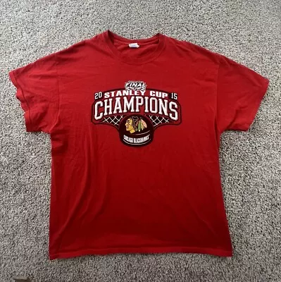 Chicago Blackhawks NHL  Vintage Red 2015 Stanley Cups Champs Sz XL Shirt • $17.42