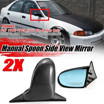 Pair Manual Side View Mirrors Carbon Fiber For Honda Civic EG 4Dr Sedan 92-95 • $63.88