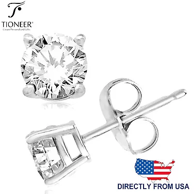 Sterling Silver 925 Brilliant Round Cut Clear CZ Men Women Ear Stud Earrings • $9.25