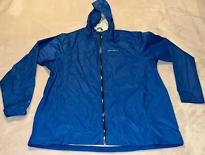Eddie Bauer Men’s Sz XXL 2XL Rain Jacket Blue Hooded Nylon Weatheredge Zip Up • $29