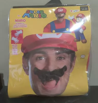 NEW Nintendo Super Mario Adult Costume Accessory Kit Red Hat Gloves Mustache • $16