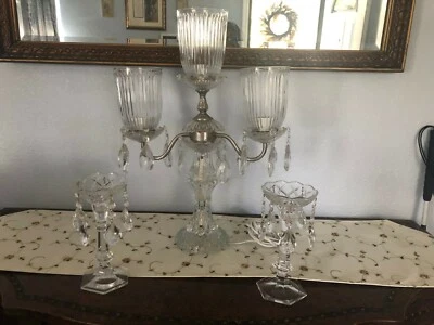 $49.99 • Buy Vintage Electric 3 Arm Crystal Candelabra With 2 Matching Candle Holders