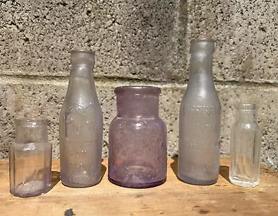 Lot Of 5 Vintage/Antique Glass Bottles Vaseline Clam Juice  Paneled Medicine • $10