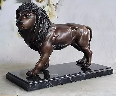 Art Deco African Lion Safari Bronze Sculpture Marble Base Statue Figurine Art NR • $219