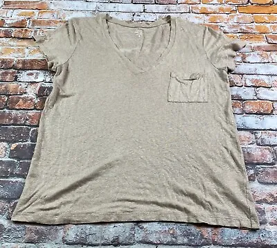 J.Crew Women's T-Shirt M Short Sleeve 100% Linen Metallic Sparkle Gold Pocket • $9.79