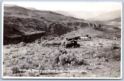 Postcard RPPC WA Columbia River From Road To Grand Coulee Dam Auto Horses P5K • $19.99