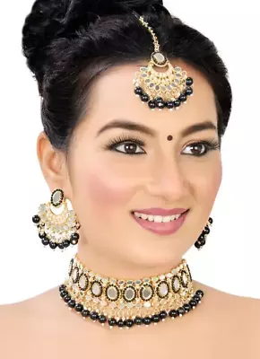 Indian Bollywood Gold Plated Kundan Choker Bridal Necklace Earrings Jewelry Set • $20.68