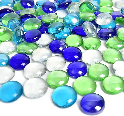 Huianer Round Clear Glass Pebbles 450g Mixed Color Blue Green Glass Beads Stone • £12.35