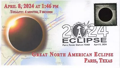 24-044 2024 Total Eclipse 2024  Event Cover Pictorial Postmark Paris TX • $6