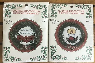The New Berlin Co. 2 Cross Stitch Craft Christmas Ornaments With Wreath Frame • $10