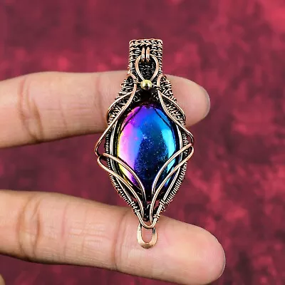 Mystic Fire Labradorite Gemstone Pendant Copper Wire Wrapped Handmade Jewelry • $26.40