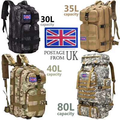 30L-120L Tactical Military Hiking Camping Backpack Trekking Army Outdoor Bag • £26.99