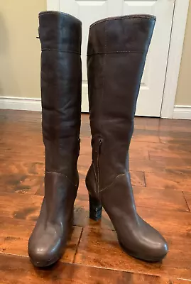 Ugg Brown Leather Knee High Boots W/ Plaid Shearling Lining Size 11 (US) • $59.20