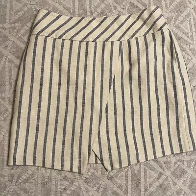 J. Crew Womens Striped 100% Linen Crossover Wrap Cream Mini Skirt 10 • $0.99