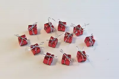 Mini Christmas Ornaments Red Wrapped Gifts 5/8  Silver Thread For Mini Tree • $8.95