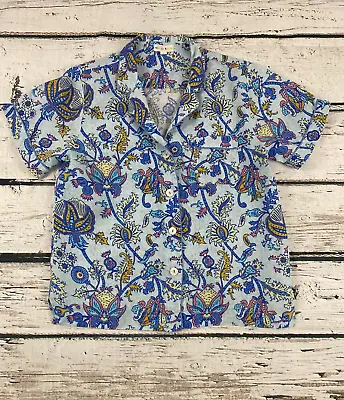 Roberta Roller Rabbit Amanda Linen Pajama Top Womens M Blue Paisley Short Sleeve • $28.89