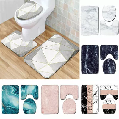Bathroom Mat Anti Slip Marble Set Toilet Seat Lid Cover Pedestal Rug Bath Mats • $19.99