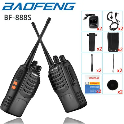 2 X Baofeng BF-888S Long Range Walkie Talkie UHF 16CH Two Way Radio+Headsets UK • £19.94