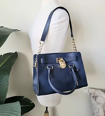 Michael Kors Blue Hamilton Satchel Shoulder Bag Purse Handbag • $115