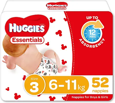 $24.53 • Buy Huggies Essentials Nappies Size 3 (6-11Kg) 52 Count