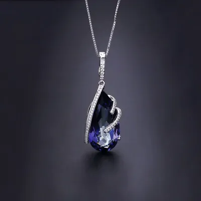 Natural Iolite Blue Mystic Quartz Gemstone 925 Sterling Silver Pendant Necklace • $70.83