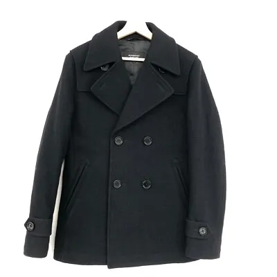 BURBERRY Black Label Pea Coat Wool Black Men's Size L Collared Button Short • $281.64