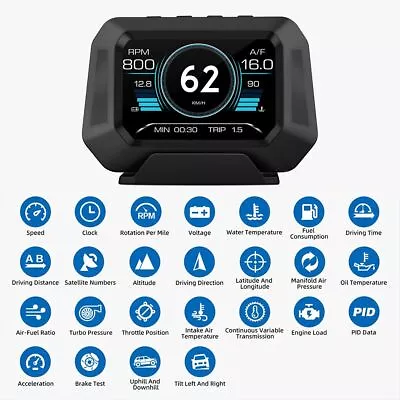 Auto HUD GPS + OBD2 Head Up Display Digital Speedometer Odometer Speed Alarm • $64.28