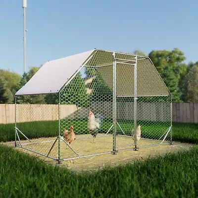 Metal Chicken Coop Walk In Chicken Run Outdoor With Roof 9.94'L X 6.46'W X 6.36 • $107.71