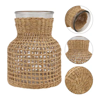  Artificial Plants Wicker Vases For Decor Tall Straw Glass Bottle Natural • £23.68