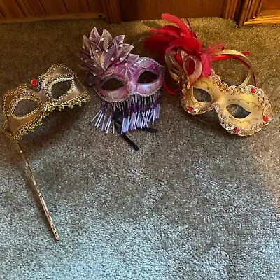 Lot Of 3 Vibrant Masquerade Ball Variety Eye Face Mask For Mardi Gras • $25