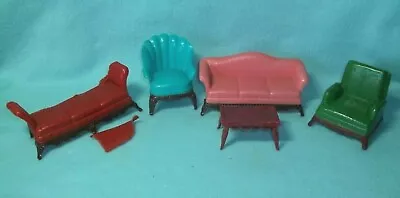 Vintage Renwal 5 PC LIVING ROOM SET Dollhouse Furniture Plastic Sofas Chairs USA • $39.79