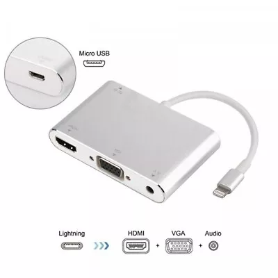 IPhone To HDMI VGA Digital TV AV Adapter Cable For Apple IPad IPhone • £11.99