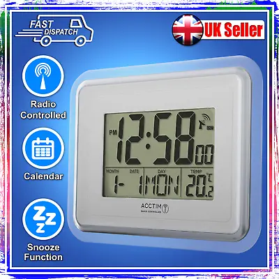 £24.95 • Buy Acctim Delta Radio Controlled Wall Clock Calendar Indoor Temp Display 74577