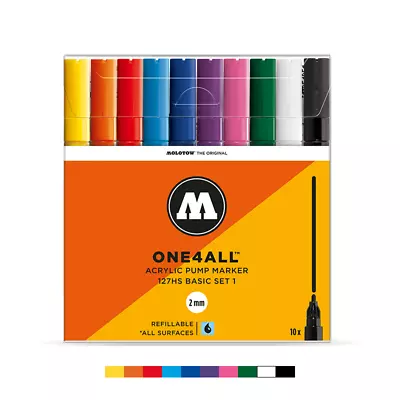 Molotow ONE4ALL 127HS Basic Set 1 (2mm) 10 Acrylic Paint Markers Graffiti Art • $47.95